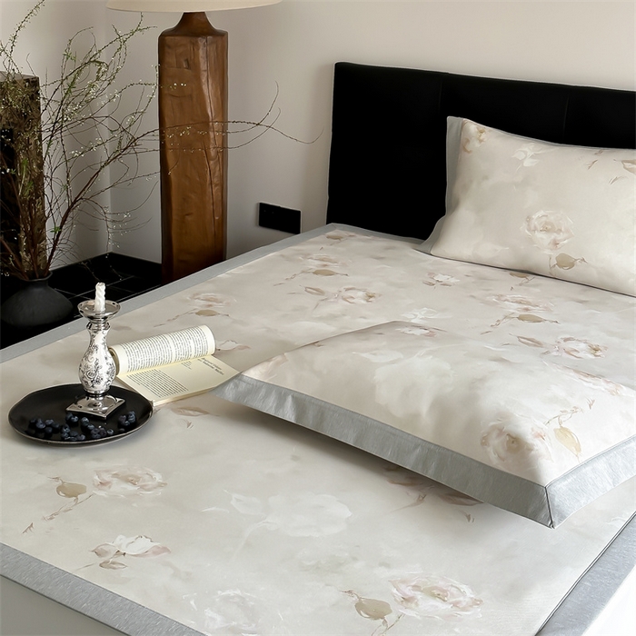 91家纺网 家纺一手货源 找家纺 三味舒屋 2026新款凉感抗菌防螨印花冰丝养生席手绘系列【花卉】床席款 南烟