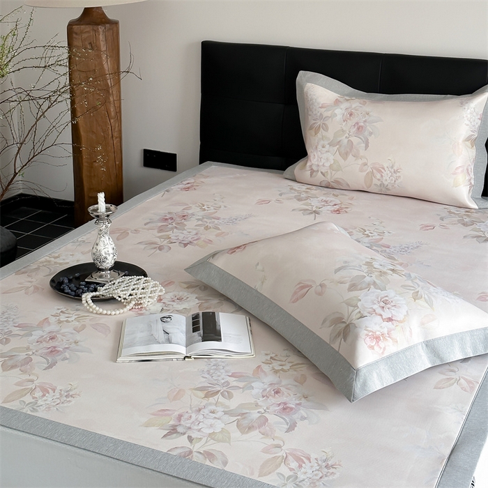 91家纺网 家纺一手货源 找家纺 三味舒屋 2026新款凉感抗菌防螨印花冰丝养生席手绘系列【花卉】床席款 雅韵