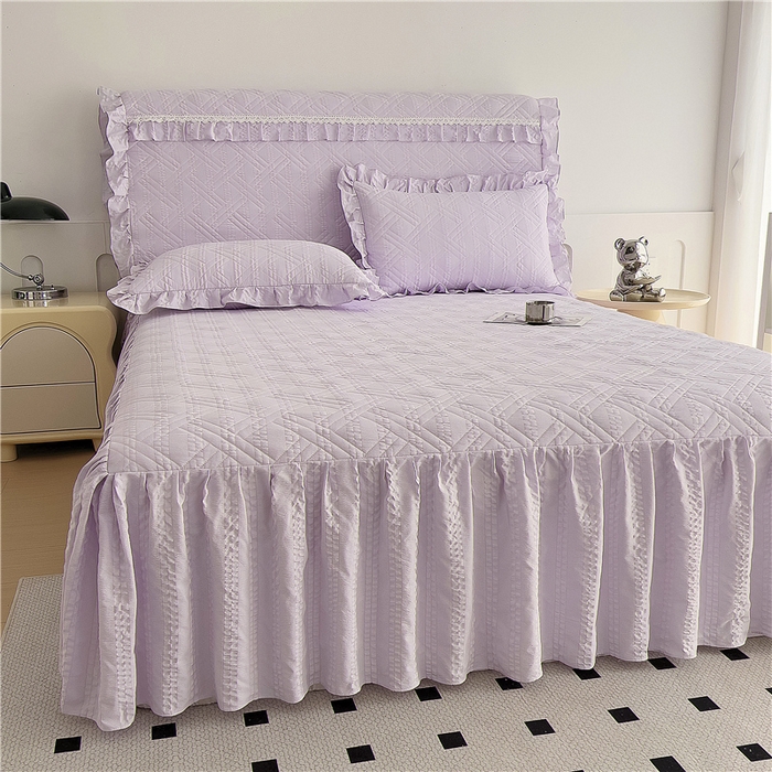 91家纺网 家纺一手货源 找家纺 2024新款亲肤水洗泡泡棉夹棉绗缝床裙款单品及套件 媚紫