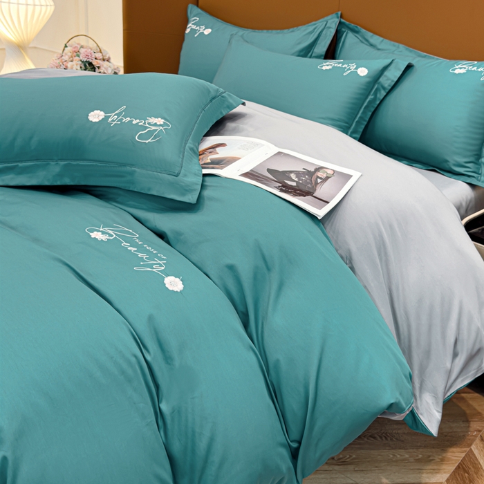 91家纺网 家纺一手货源 找家纺 U品汇 2024新品60S支贡缎长绒棉刺绣花四件套AB版纯棉全棉4件套100%棉 爱莎-富贵兰