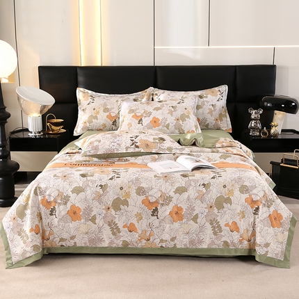 富之航家纺 2024新款拼角宽边水洗天丝夏被四件套 织梦