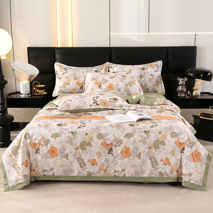 91家纺网 家纺一手货源 找家纺 富之航家纺 2024新款拼角宽边水洗天丝夏被四件套 织梦