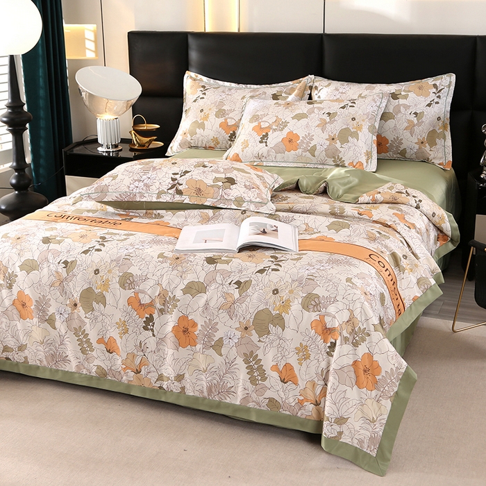 91家纺网 家纺一手货源 找家纺 富之航家纺 2024新款拼角宽边水洗天丝夏被四件套 织梦