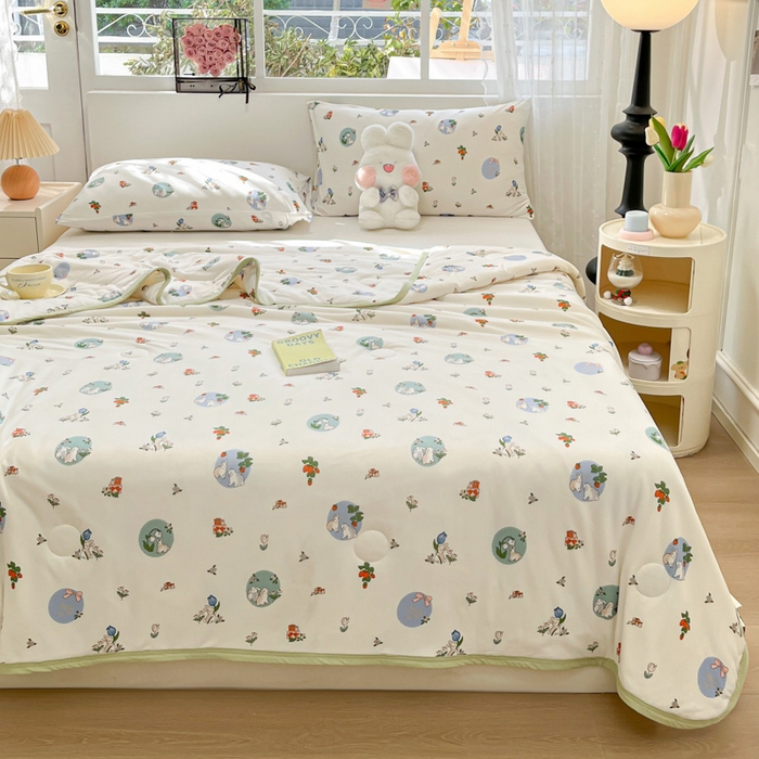 91家纺网 家纺一手货源 找家纺 葡萄家 2024新款A类母婴级大豆纤维牛奶丝针织棉夏凉被 草莓小兔