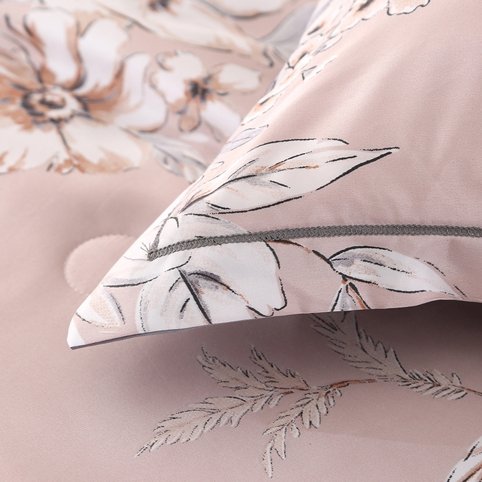 91家纺网 家纺一手货源 找家纺 富之航家纺 2024新款拼角宽边水洗天丝夏被四件套 花悦吟粉