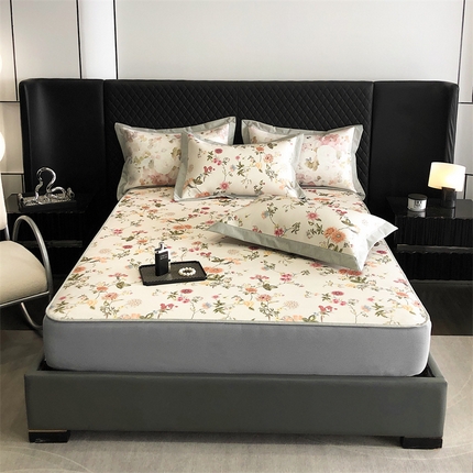 91家纺网 家纺一手货源 找家纺 （总）三味舒屋 2025新款凉感抗菌防螨印花冰丝养生席手绘系列【花卉】床笠款