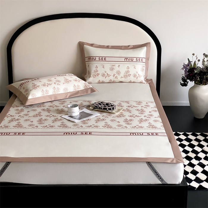 91家纺网 家纺一手货源 找家纺 三味舒屋 2025新款凉感抗菌防螨印花冰丝养生席手绘系列床席款【简欧】  慕斯咖