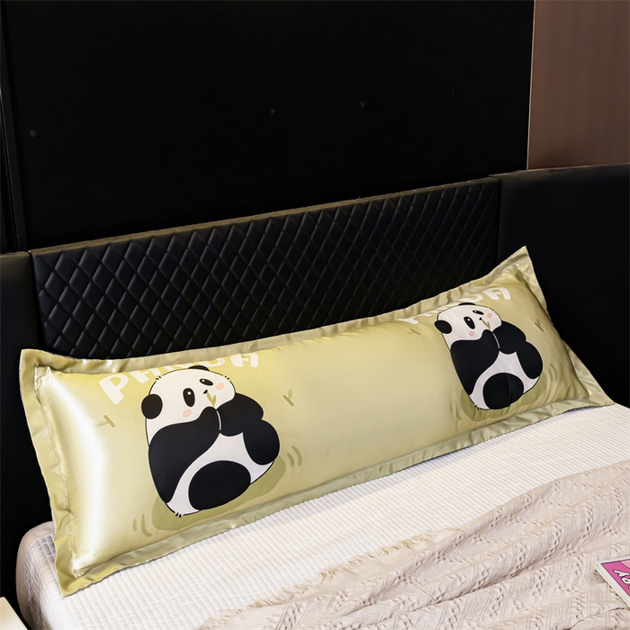 91家纺网 家纺一手货源 找家纺 梦舒羽2025新款可水洗冰丝双人枕套凉爽枕头套枕芯套 小熊猫