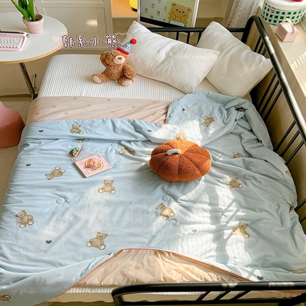 91家纺网 家纺一手货源 找家纺 顾里家纺 2024新款ins韩系华夫格夏凉被夏被空调被 韩系小熊