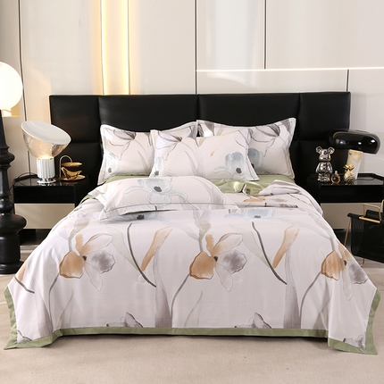 富之航家纺 2024新款拼角宽边水洗天丝夏被四件套 兰溪