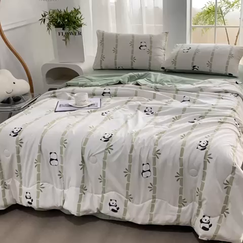 91家纺网 家纺一手货源 找家纺 ME/ERA HOME寐时代 2024新款泡泡棉印花夏被四件套 熊猫