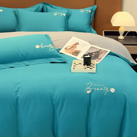 91家纺网 家纺一手货源 找家纺 U品汇 2024新品60S支贡缎长绒棉刺绣花四件套AB版纯棉全棉4件套100%棉 爱莎-富贵兰