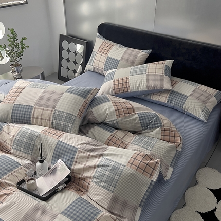 91家纺网 家纺一手货源 找家纺 （总）DoDo 兜兜 2024年新款全棉纯棉简约条格四件套可定制定做