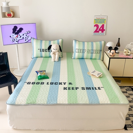 顾里家纺 顾里家纺 2024新款凉感丝数码印花INS风大版凉席三件套 时尚条纹