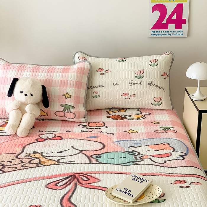 91家纺网 家纺一手货源 找家纺 顾里家纺 顾里家纺 2024新款凉感丝数码印花INS风大版凉席三件套 晚安宝贝