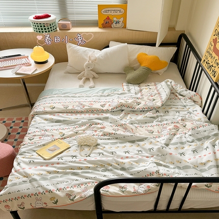 91家纺网 家纺一手货源 找家纺 顾里家纺 2024新款ins韩系华夫格夏凉被夏被空调被 春日小兔