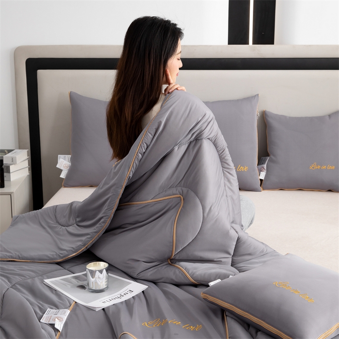 91家纺网 家纺一手货源 找家纺 照世 2024新款凉感丝轻奢抱枕被 深灰色