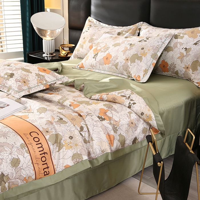 91家纺网 家纺一手货源 找家纺 富之航家纺 2024新款拼角宽边水洗天丝夏被四件套 织梦