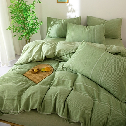 木兰花 2024新款全棉色织提花水洗棉四件套 苔藓绿