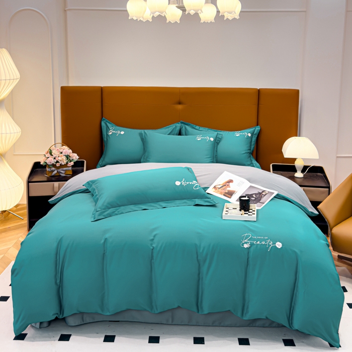 91家纺网 家纺一手货源 找家纺 U品汇 2024新品60S支贡缎长绒棉刺绣花四件套AB版纯棉全棉4件套100%棉 爱莎-富贵兰