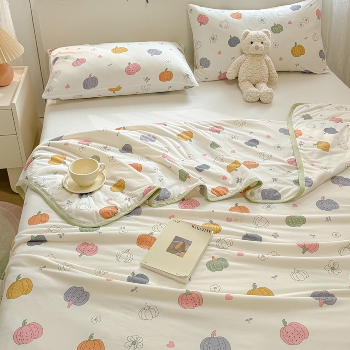 91家纺网 家纺一手货源 找家纺 葡萄家 2024新款A类母婴级大豆纤维牛奶丝针织棉夏凉被 彩色南瓜