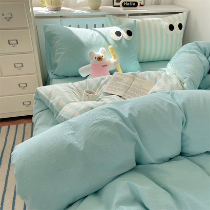 91家纺网 家纺一手货源 找家纺 （总）丽涵家纺 2025新款全棉多巴胺混搭色织水洗棉四件套学生三件套