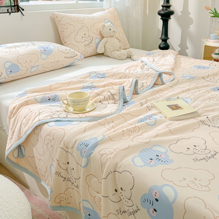 91家纺网 家纺一手货源 找家纺 葡萄家 2024新款A类母婴级大豆纤维牛奶丝针织棉夏凉被 蓝色小象