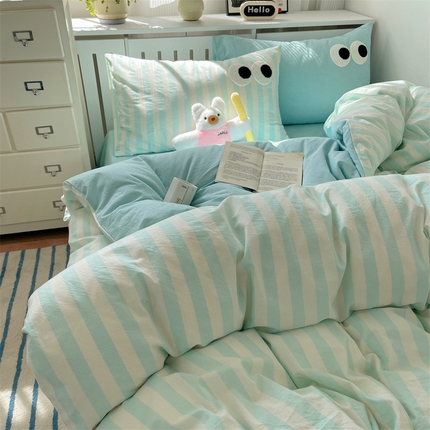 91家纺网 家纺一手货源 找家纺 （总）丽涵家纺 2025新款全棉多巴胺混搭色织水洗棉四件套学生三件套