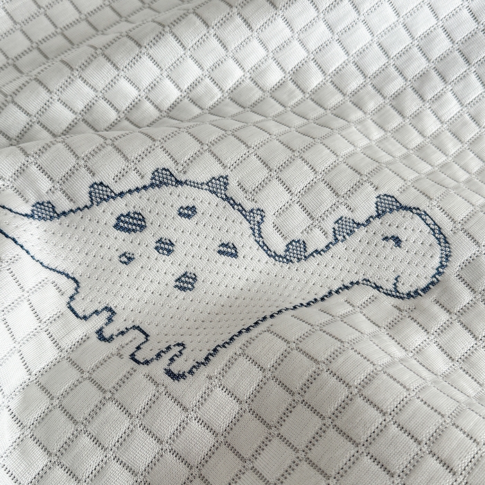 91家纺网 家纺一手货源 找家纺 2024 新款A类立体提花冰豆豆凉感抗菌凉席床笠款 恐龙蓝灰