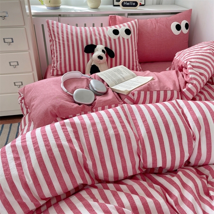 91家纺网 家纺一手货源 找家纺 （总）丽涵家纺 2025新款全棉多巴胺混搭色织水洗棉四件套学生三件套