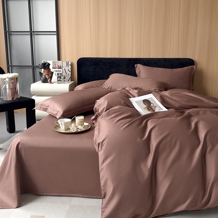 91家纺网 家纺一手货源 找家纺 兜兜 2024新款全棉13376纯色四件套可定制定做 浓情巧克力