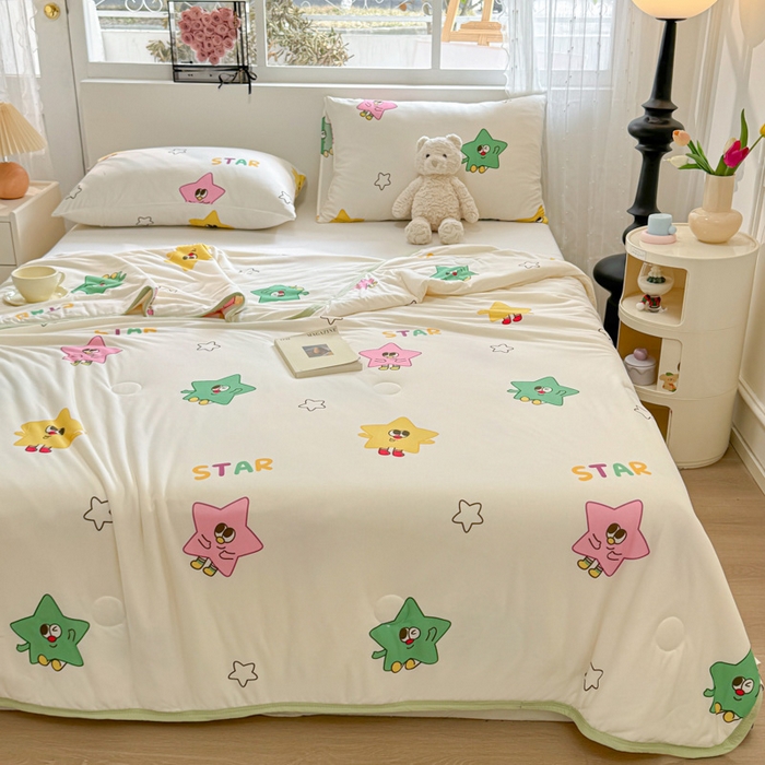 91家纺网 家纺一手货源 找家纺 葡萄家 2024新款A类母婴级大豆纤维牛奶丝针织棉夏凉被 满天星