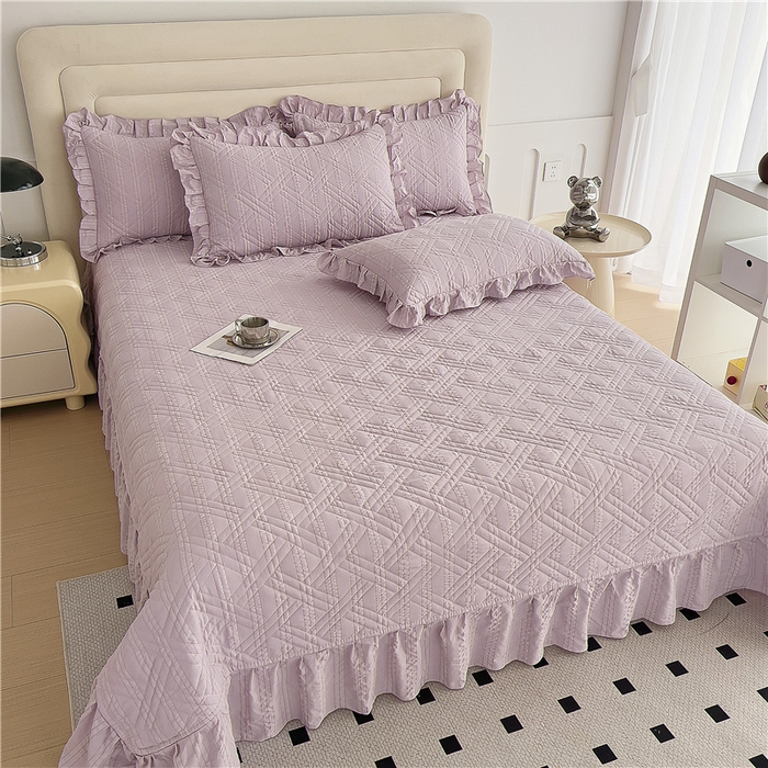 91家纺网 家纺一手货源 找家纺 十个点 2024新款软糯舒适水洗泡泡棉夹棉床盖款单品及套件 豆沙