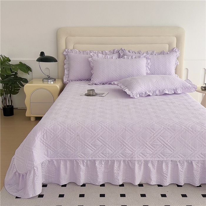 91家纺网 家纺一手货源 找家纺 十个点 2024新款软糯舒适水洗泡泡棉夹棉床盖款单品及套件 媚紫