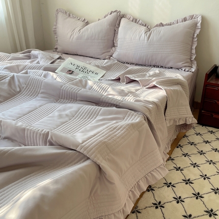 91家纺网 家纺一手货源 找家纺 六巷胡同2024新款INS韩国博主同款绗缝夏被四件套 茉莉紫