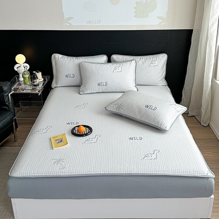 2024 新款A类立体提花冰豆豆凉感抗菌凉席床笠款 恐龙蓝灰