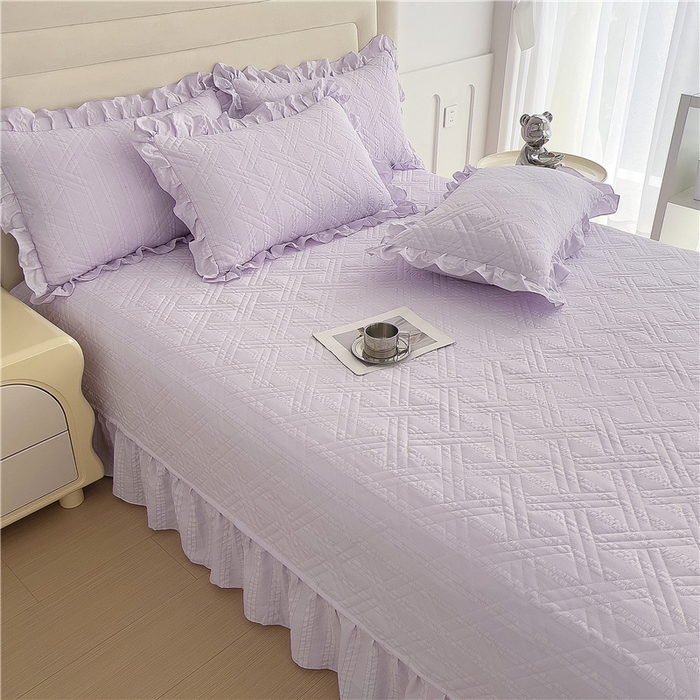 91家纺网 家纺一手货源 找家纺 十个点 2024新款软糯舒适水洗泡泡棉夹棉床盖款单品及套件 媚紫