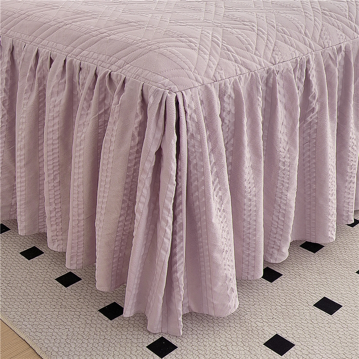 91家纺网 家纺一手货源 找家纺 十个点 2024新款亲肤水洗泡泡棉夹棉绗缝床裙款单品及套件 豆沙