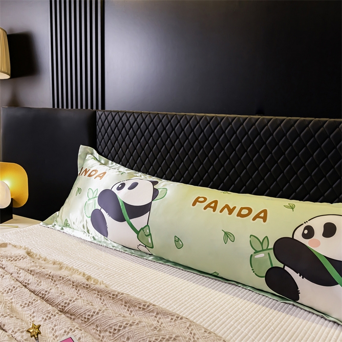 91家纺网 家纺一手货源 找家纺 梦舒羽2025新款可水洗冰丝双人枕套凉爽枕头套枕芯套 熊猫乐园