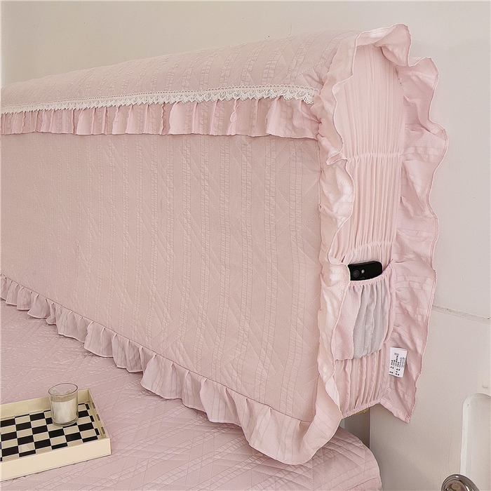 91家纺网 家纺一手货源 找家纺 十个点 2024新款亲肤水洗泡泡棉夹棉绗缝床裙款单品及套件 玉粉