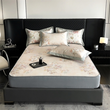 91家纺网 家纺一手货源 找家纺 （总）三味舒屋 2025新款凉感抗菌防螨印花冰丝养生席手绘系列【花卉】床笠款