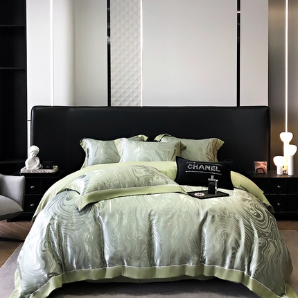 91家纺网 家纺一手货源 找家纺 博纳家纺 2024新款13372喷气纯棉四件套 优雅绿