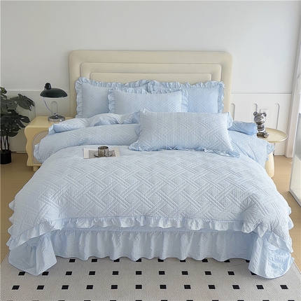 十个点 2024新款软糯舒适水洗泡泡棉夹棉床盖款单品及套件 天蓝