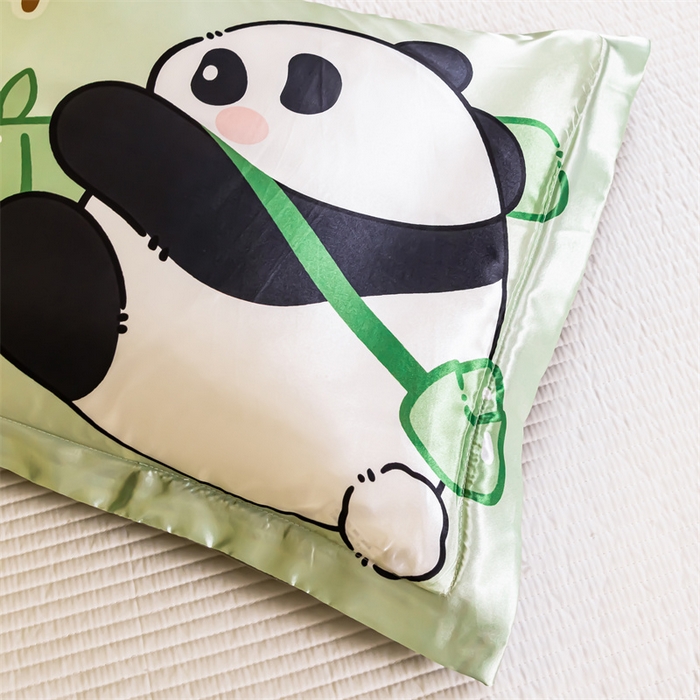 91家纺网 家纺一手货源 找家纺 梦舒羽2025新款可水洗冰丝双人枕套凉爽枕头套枕芯套 熊猫乐园