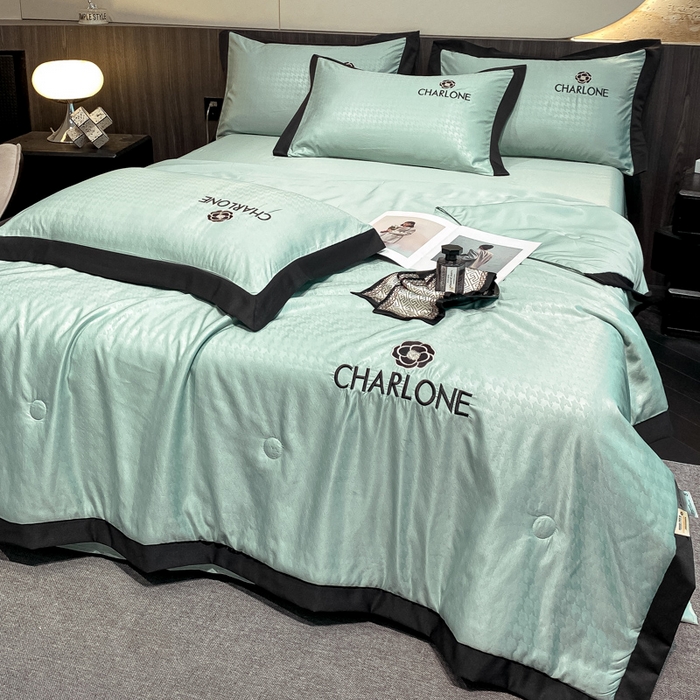 91家纺网 家纺一手货源 找家纺 露梦 2025新款水洗真丝刺绣夏被夏被四件套挪威系列 挪威-薄荷绿