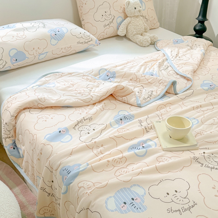 91家纺网 家纺一手货源 找家纺 葡萄家 2024新款A类母婴级大豆纤维牛奶丝针织棉夏凉被 蓝色小象