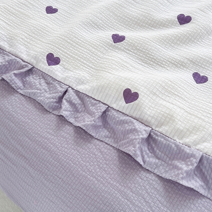 91家纺网 家纺一手货源 找家纺 富之航 2024新款时尚舒适泡泡棉夏被四件套紫爱心