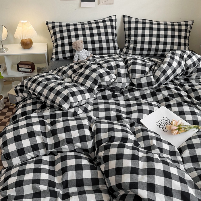 91家纺网 家纺一手货源 找家纺 大柏树 2025新款A类色织全棉水洗棉单品系列-四件套 黑白中格