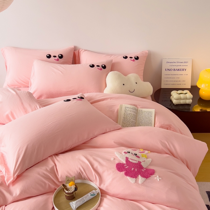 91家纺网 家纺一手货源 找家纺 梵克保罗 2024新款卡通水洗棉毛巾绣四件套 快乐兔