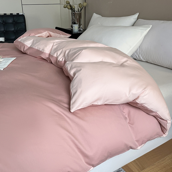 91家纺网 家纺一手货源 找家纺 澳梵2024新款60s全棉纯色单品被套 蜜豆粉-白桃粉